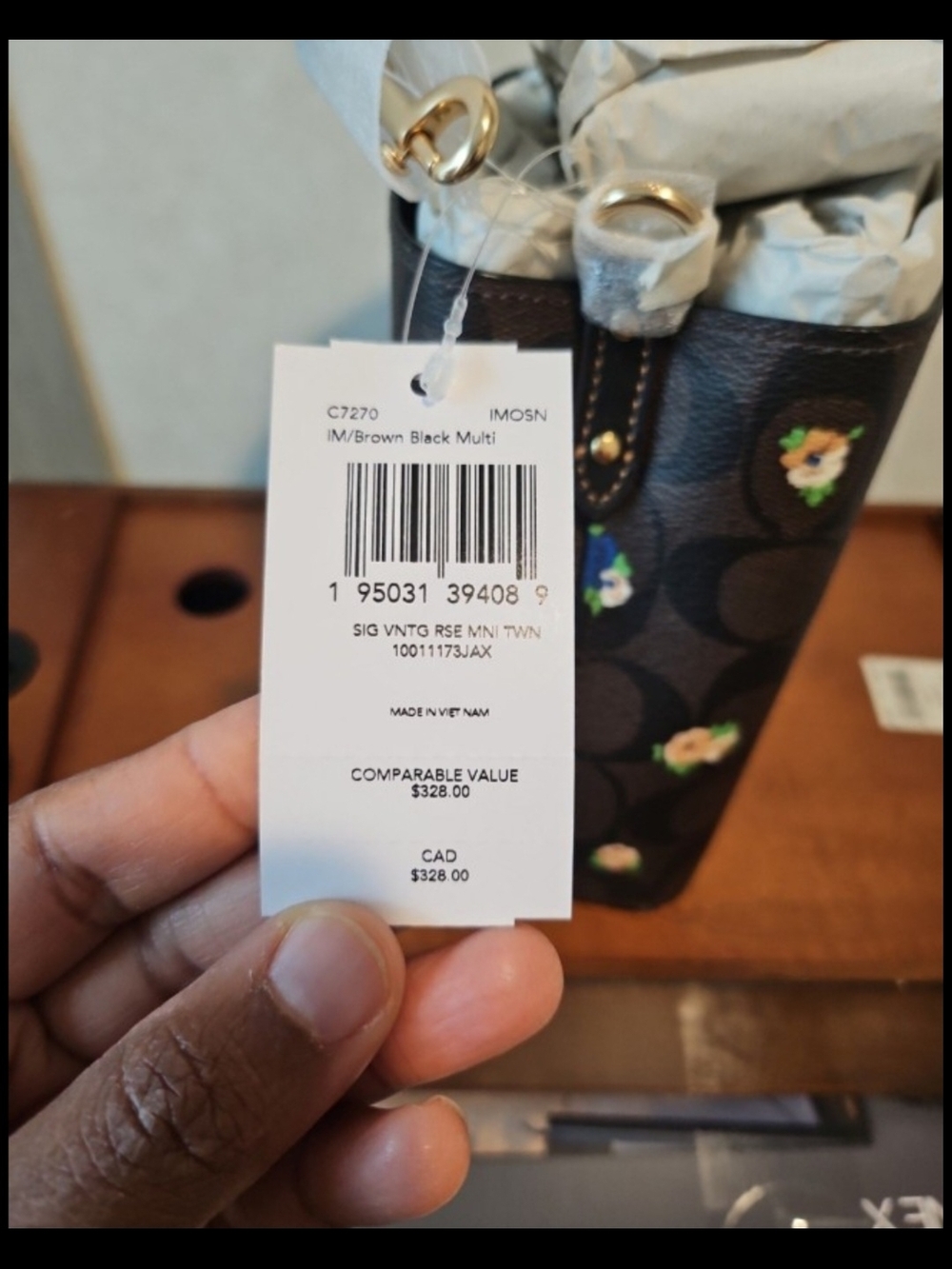 Coach Brown Signature Floral Mini Tote with Gold Hardware - Picture 2 of 4